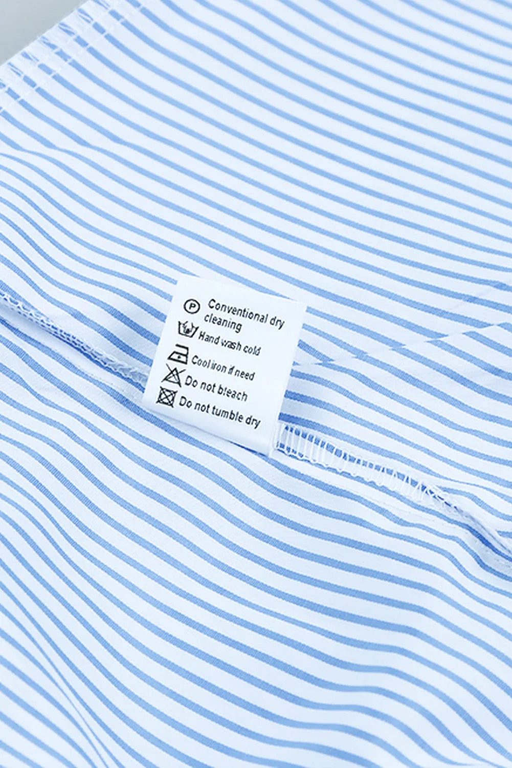 Sky Blue Smocked Cuffed Striped Boyfriend Shirt with Pocket