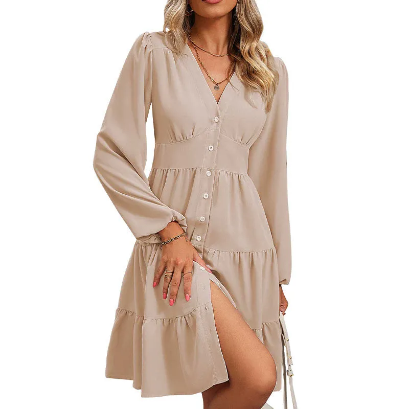 Solid Color Button High Waist Slim Dresses Wholesale Womens Clothing N3824082900023