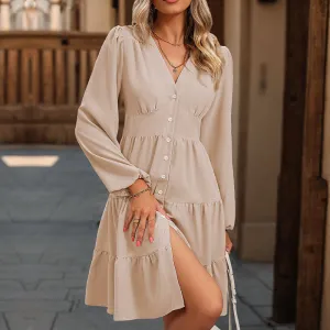 Solid Color Button High Waist Slim Dresses Wholesale Womens Clothing N3824082900023