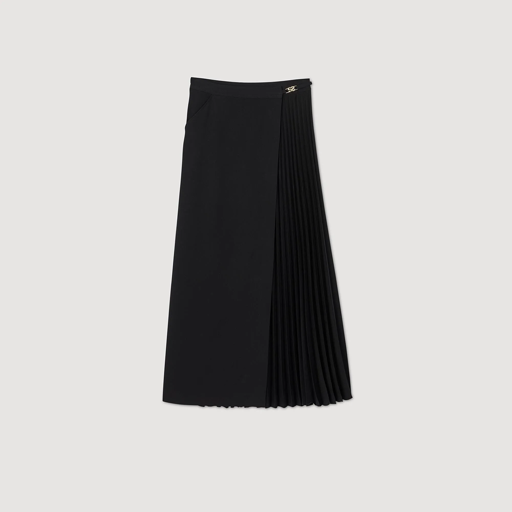 Souvenir Curb Chain Buckle Pleated Skirt Black