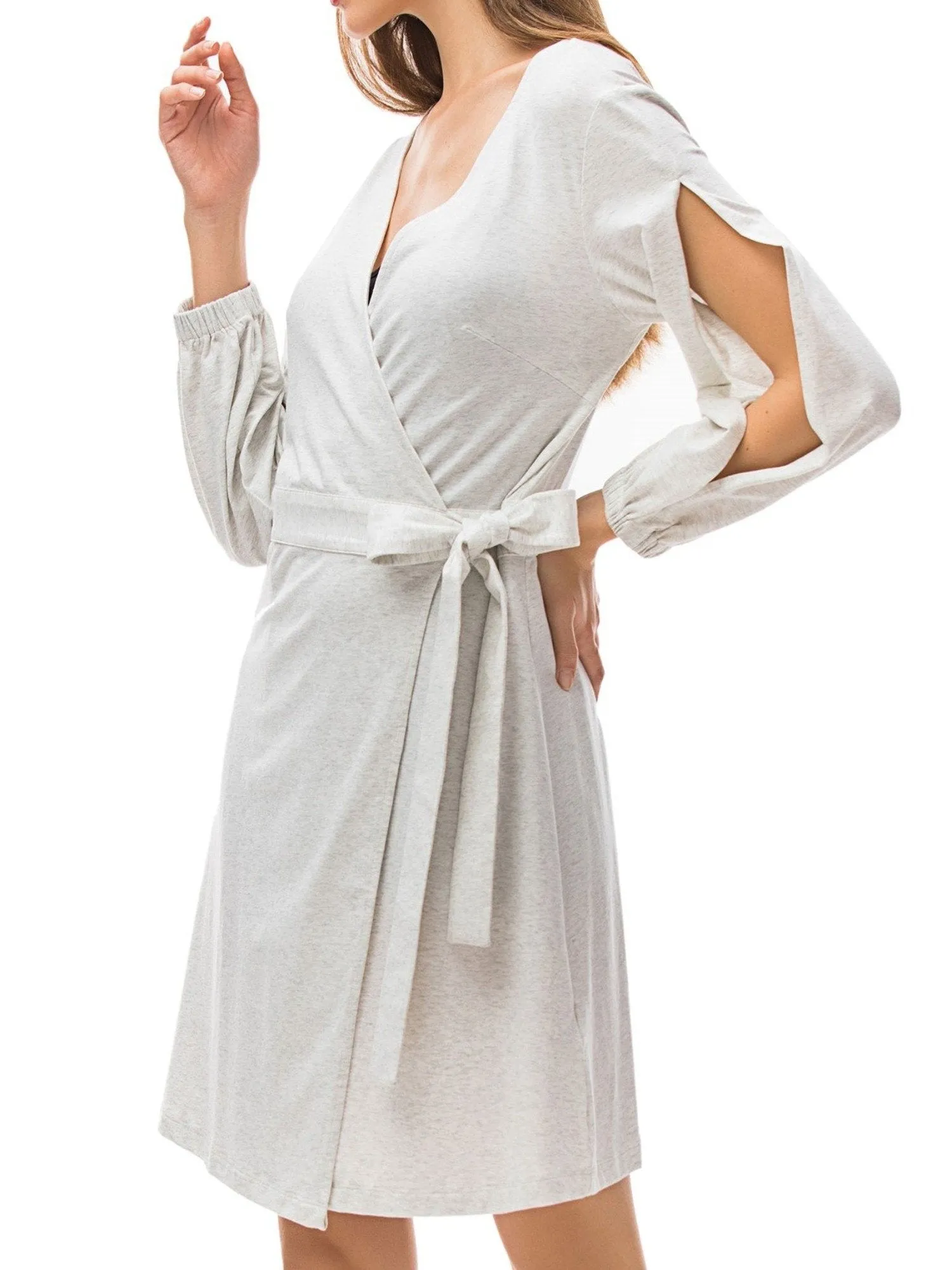 Split Sleeves V Neck Wrap Dress