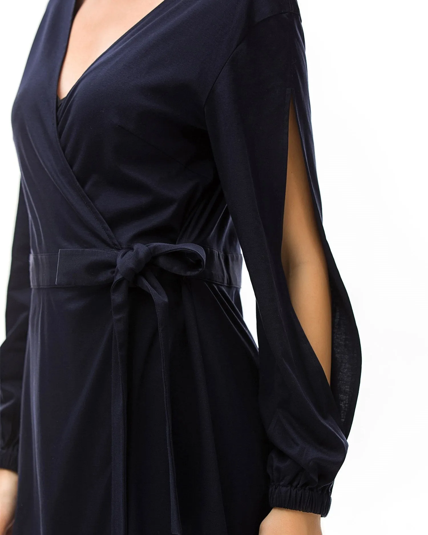 Split Sleeves V Neck Wrap Dress