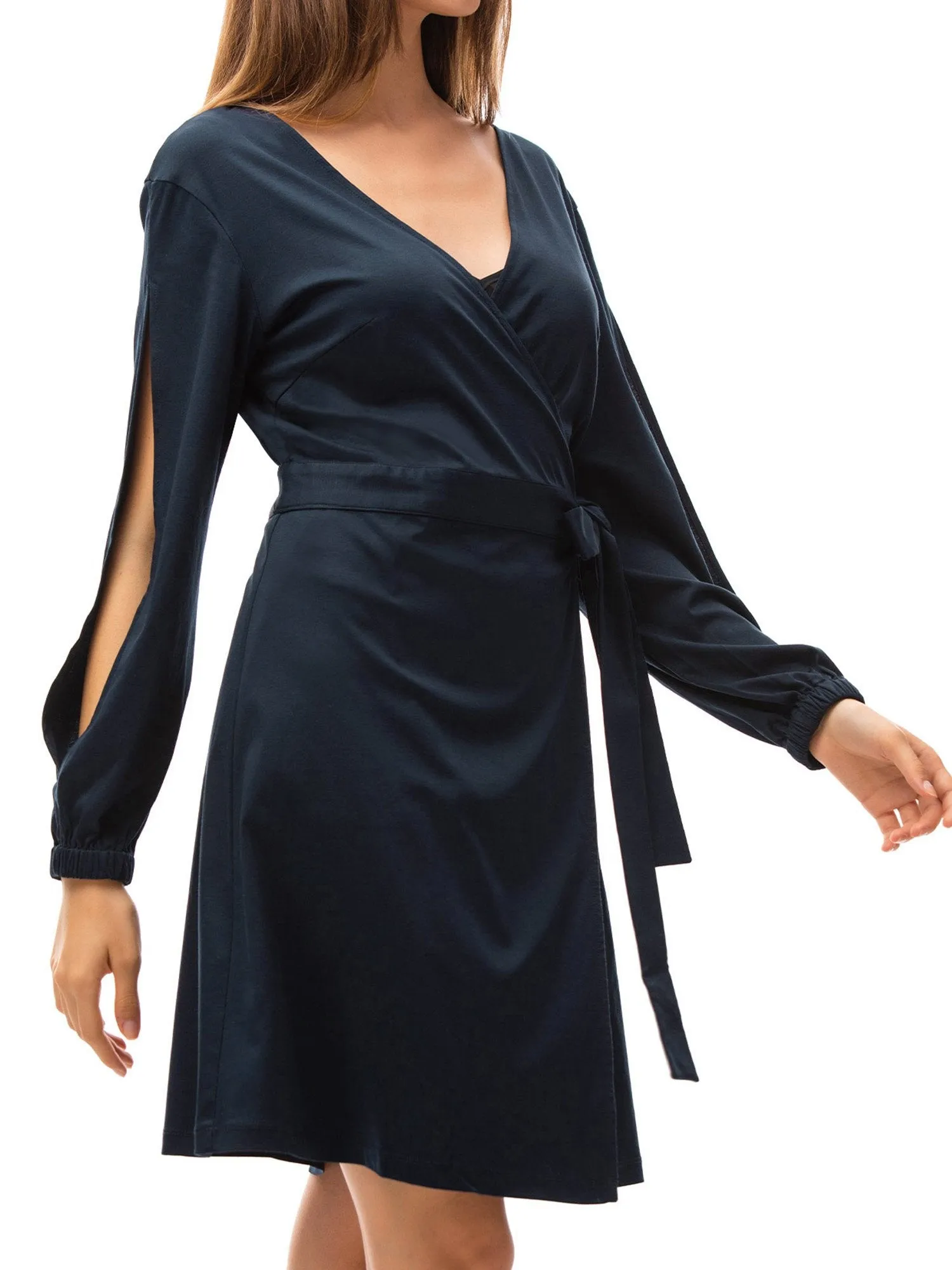 Split Sleeves V Neck Wrap Dress