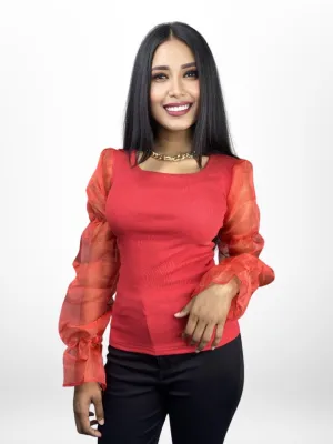 Square Neck Tissue Full Sleeve Tops