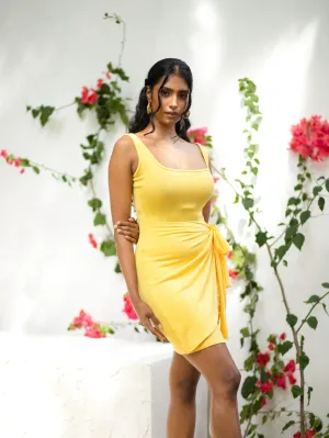 Squre Neck Mock Wrap Mini Dress