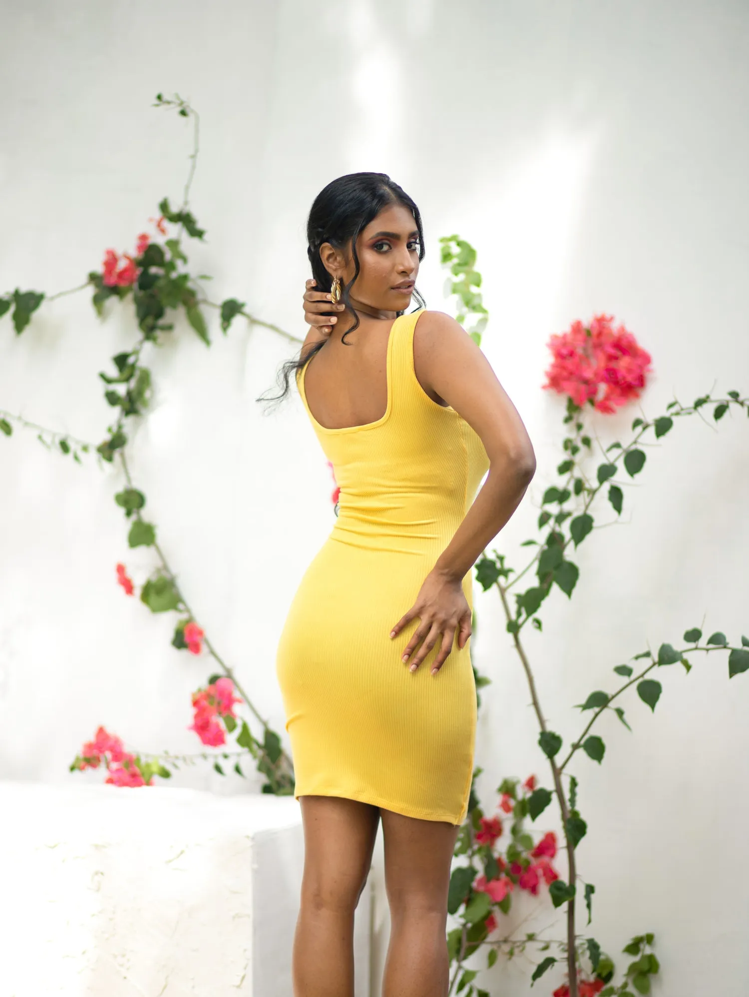 Squre Neck Mock Wrap Mini Dress