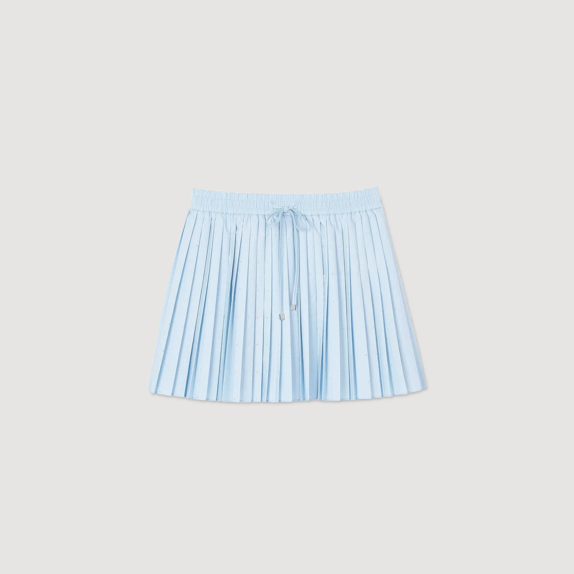 Stellie Short Pleated Rhinestone Skirt Sky Blue