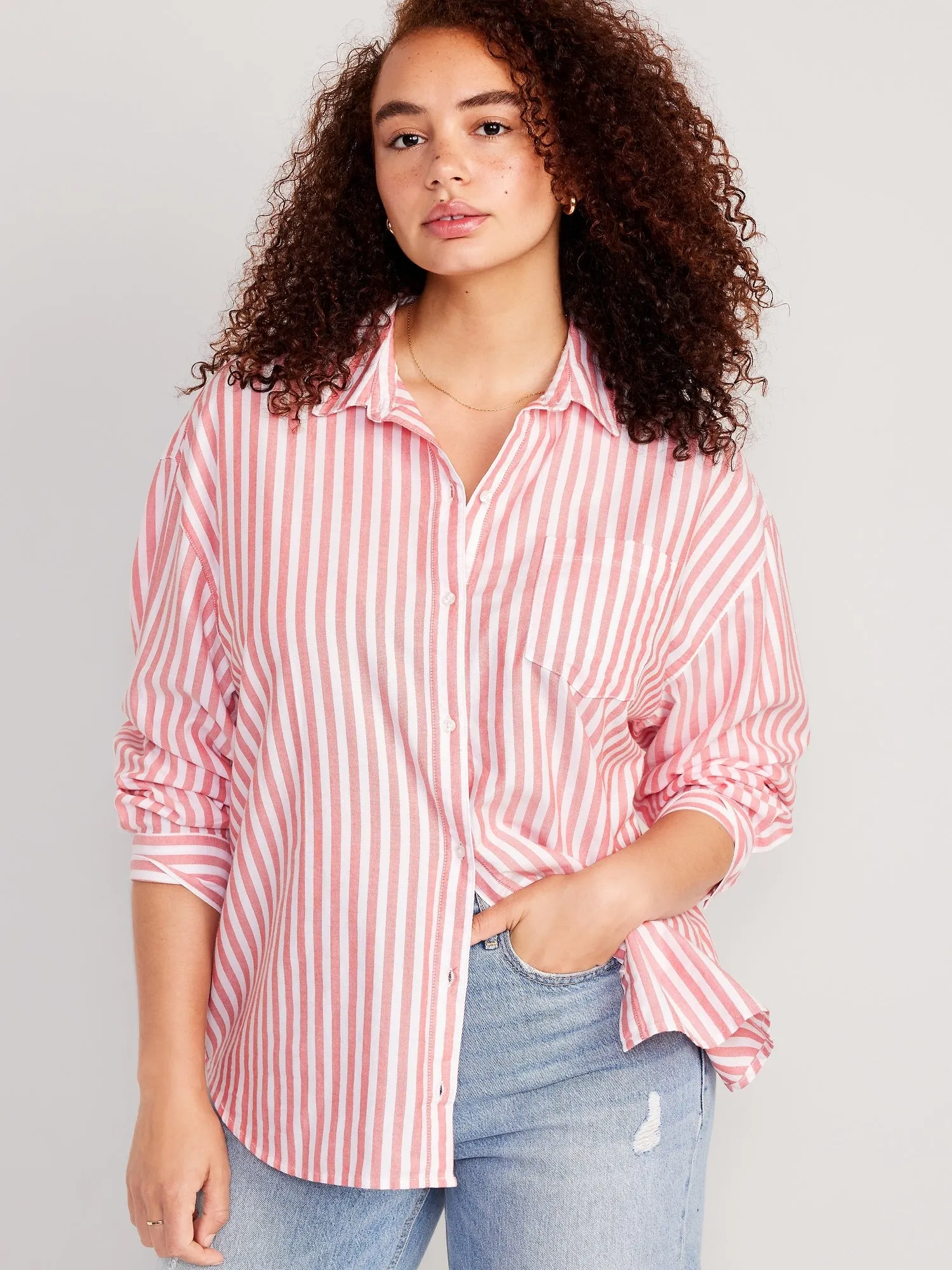 Striped Oxford Boyfriend Shirt for Women