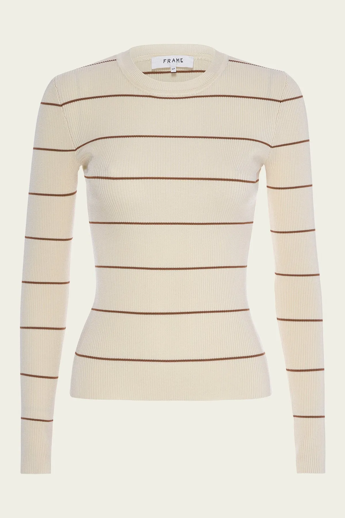 Striped Rib Crew in Camel Multi
