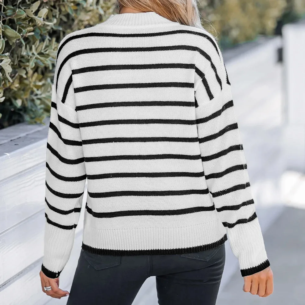 Striped Turtleneck Drop Sleeve Sweater