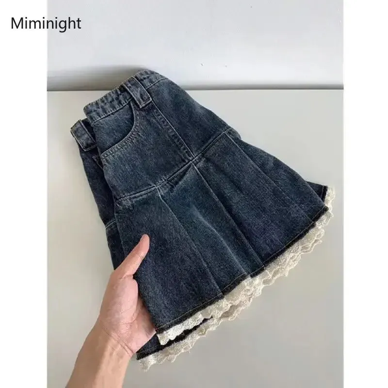 Sweet Lace Patchwork Y2k Pleated Mini Skirts
