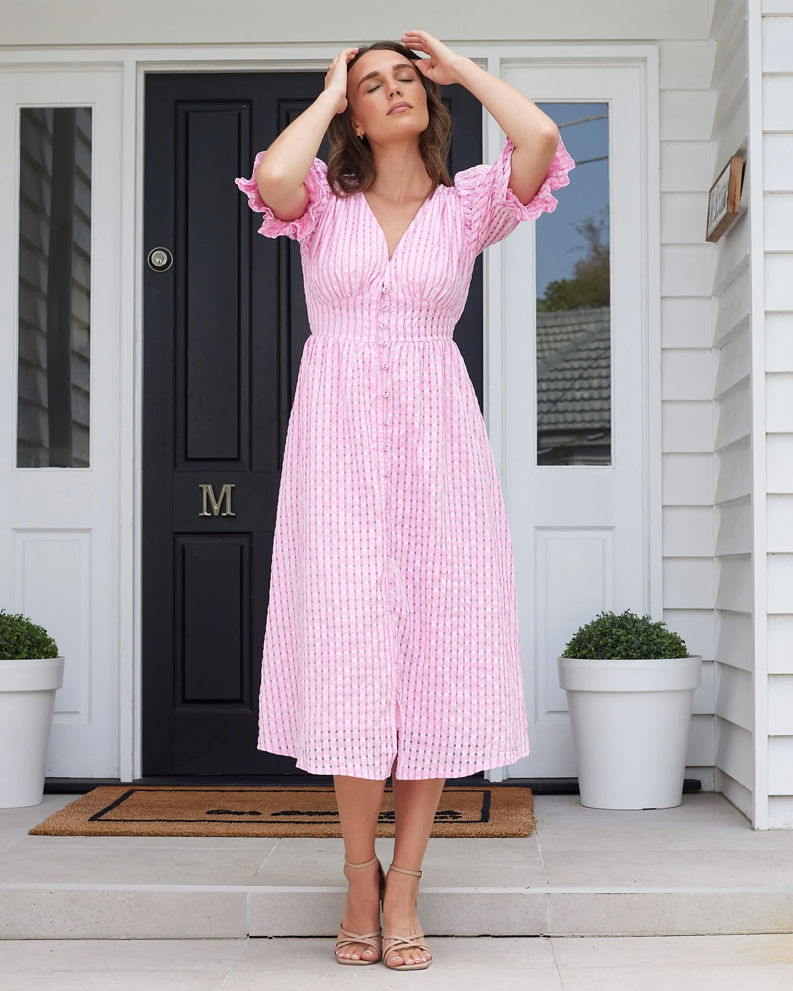 Tahlia Midi Dress- Pink Gingham
