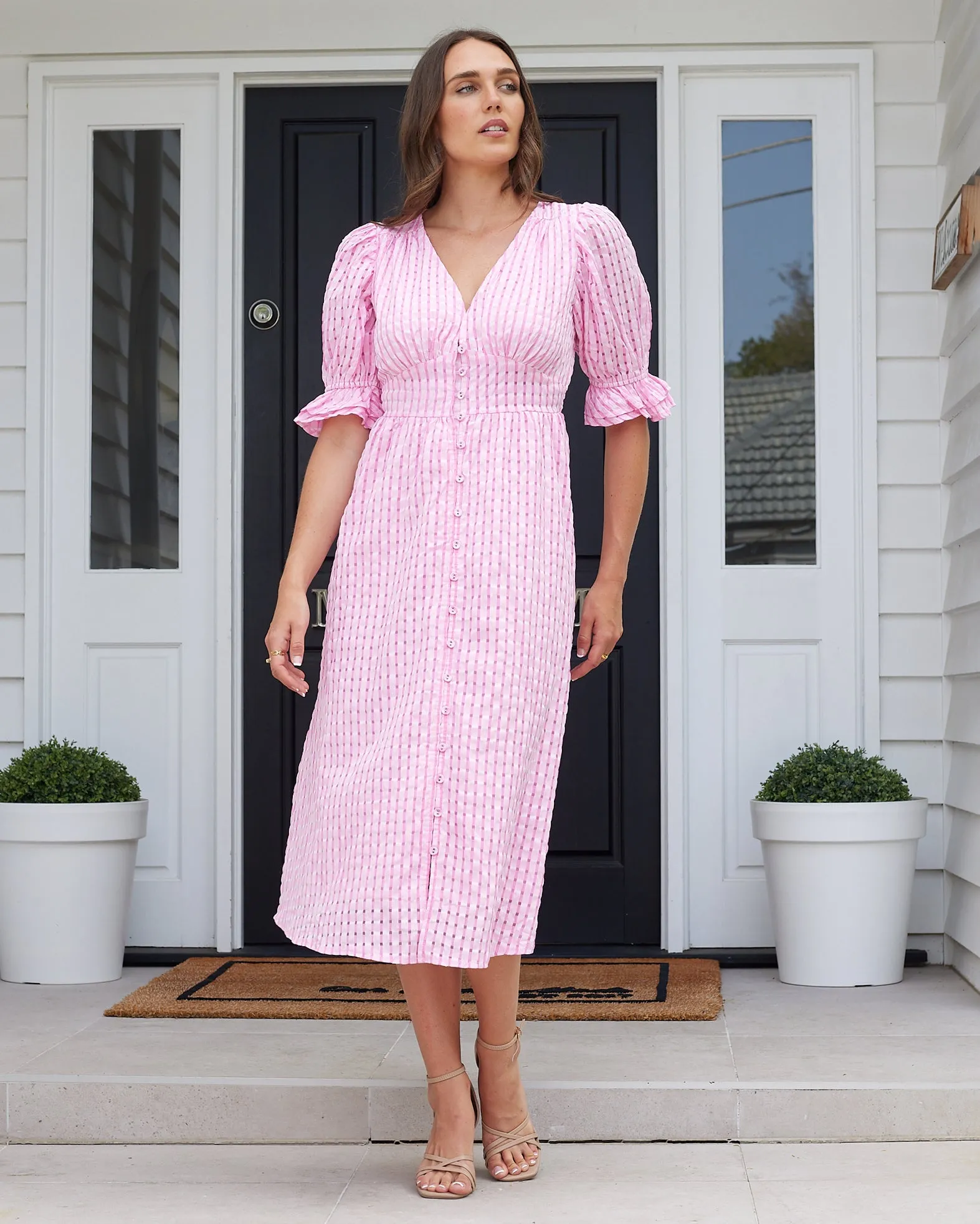 Tahlia Midi Dress- Pink Gingham
