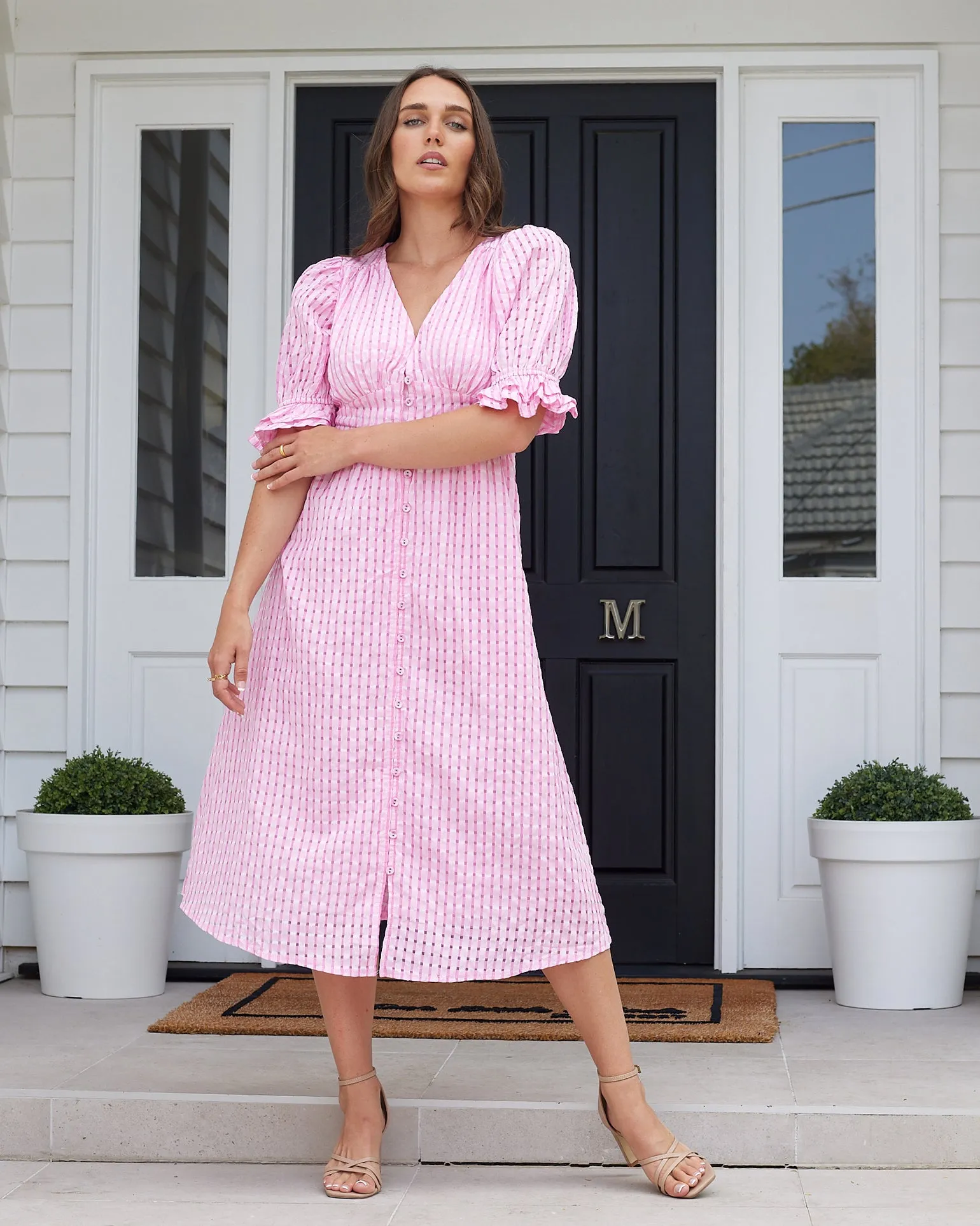 Tahlia Midi Dress- Pink Gingham