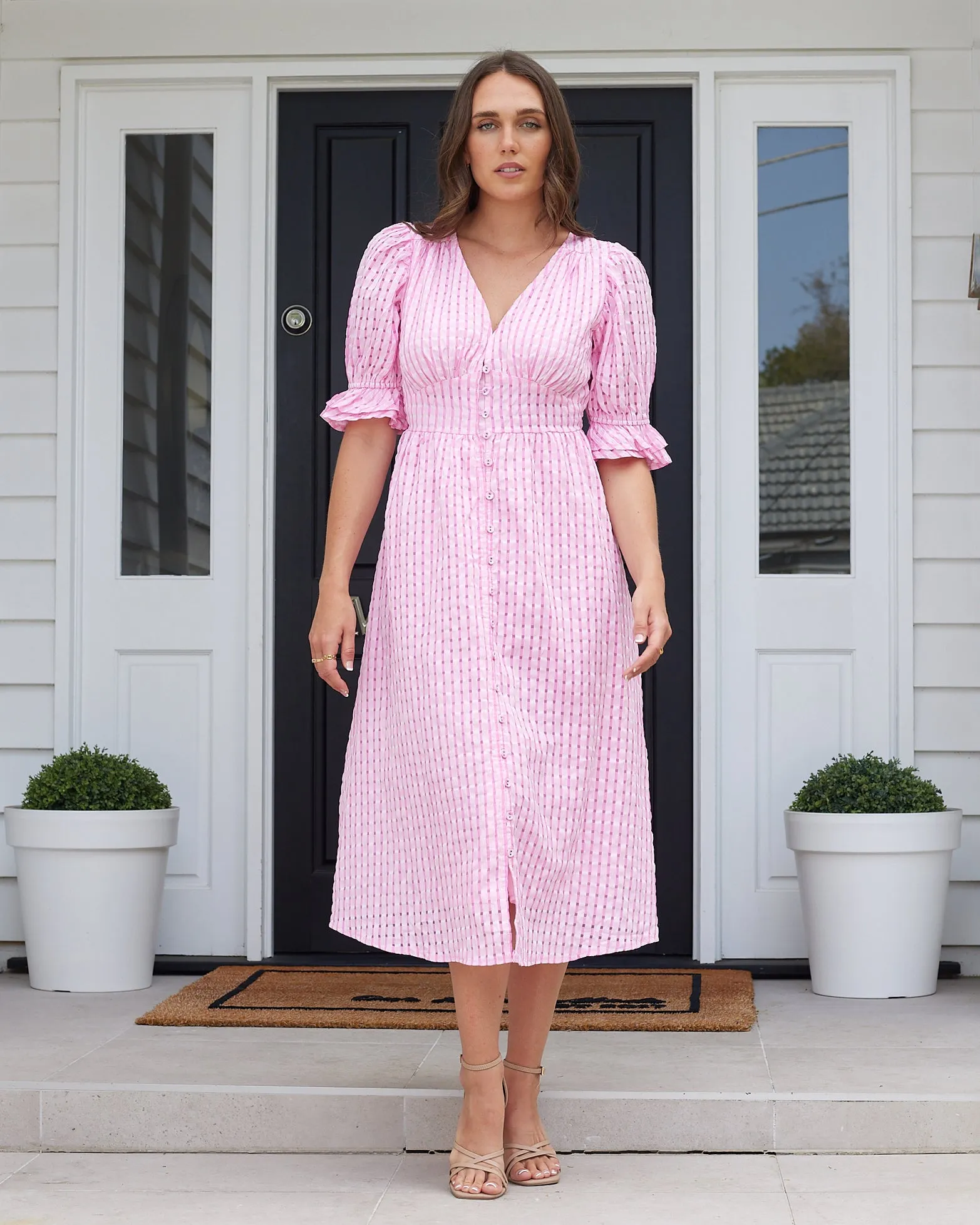 Tahlia Midi Dress- Pink Gingham