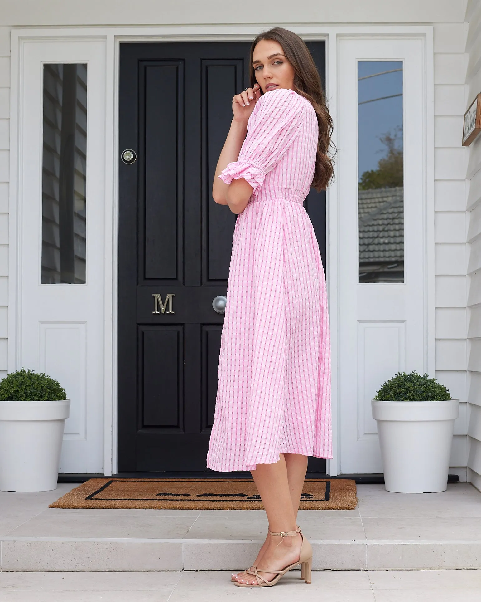 Tahlia Midi Dress- Pink Gingham