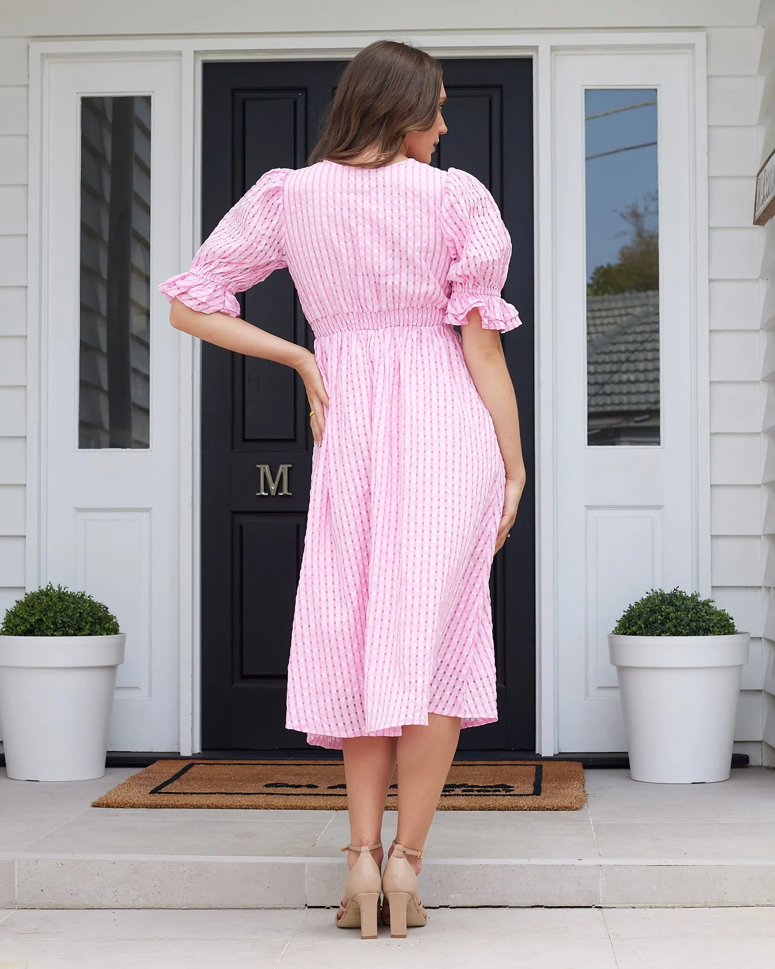 Tahlia Midi Dress- Pink Gingham