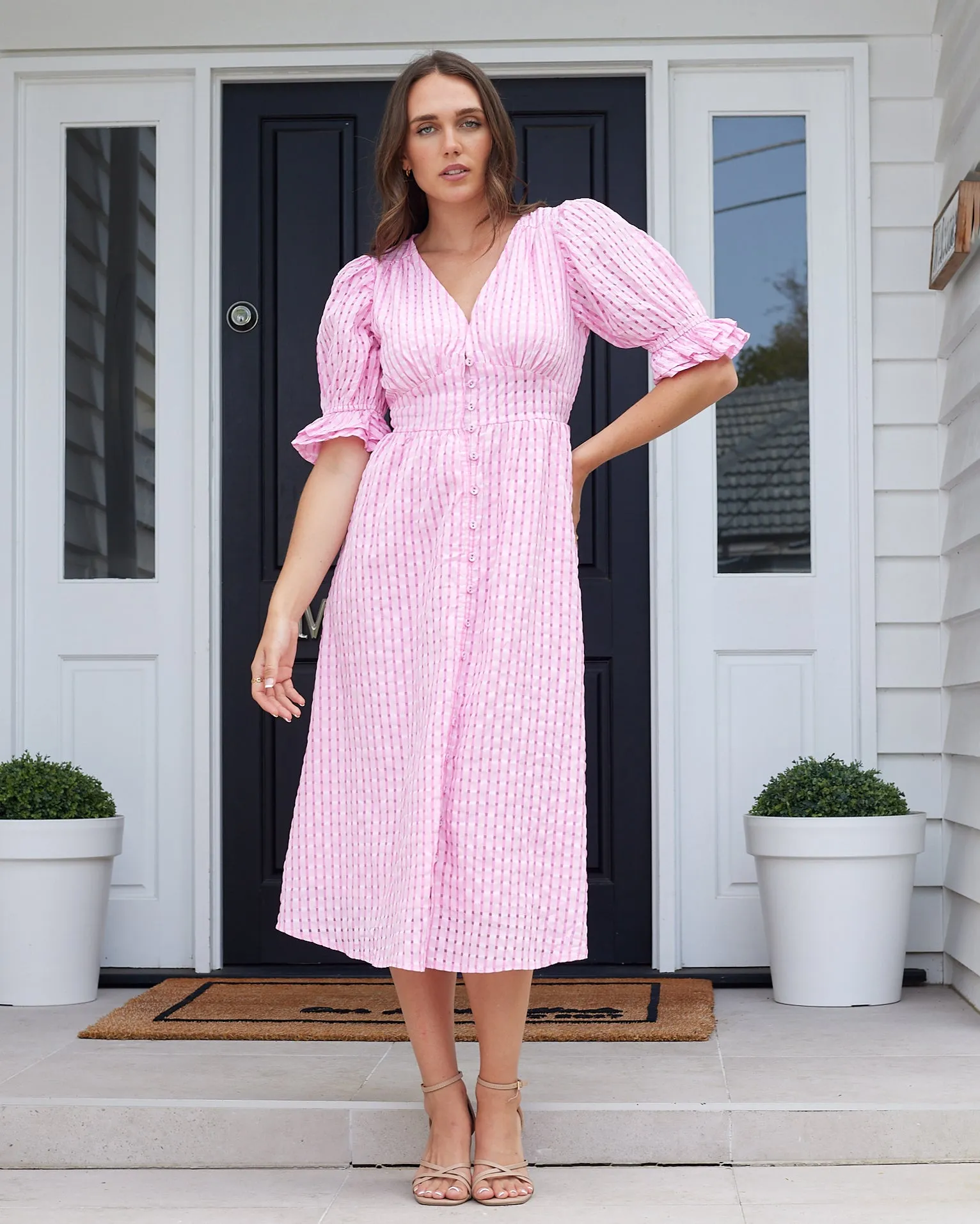 Tahlia Midi Dress- Pink Gingham