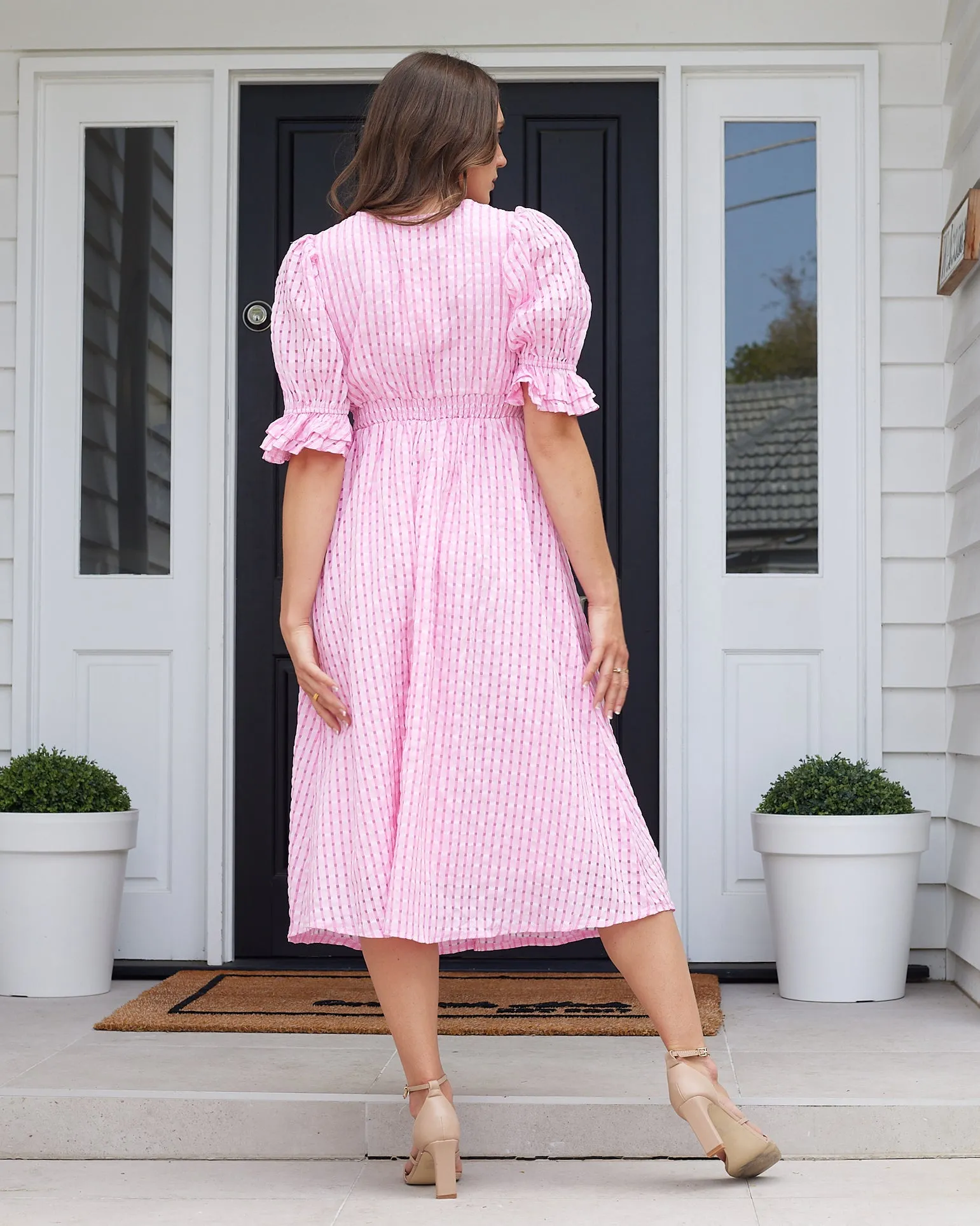 Tahlia Midi Dress- Pink Gingham