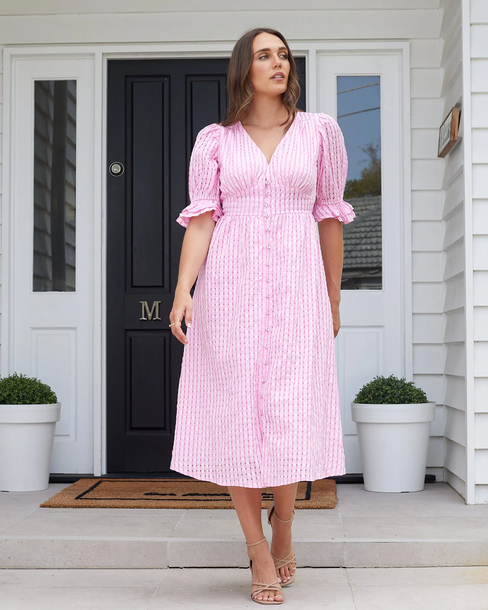 Tahlia Midi Dress- Pink Gingham