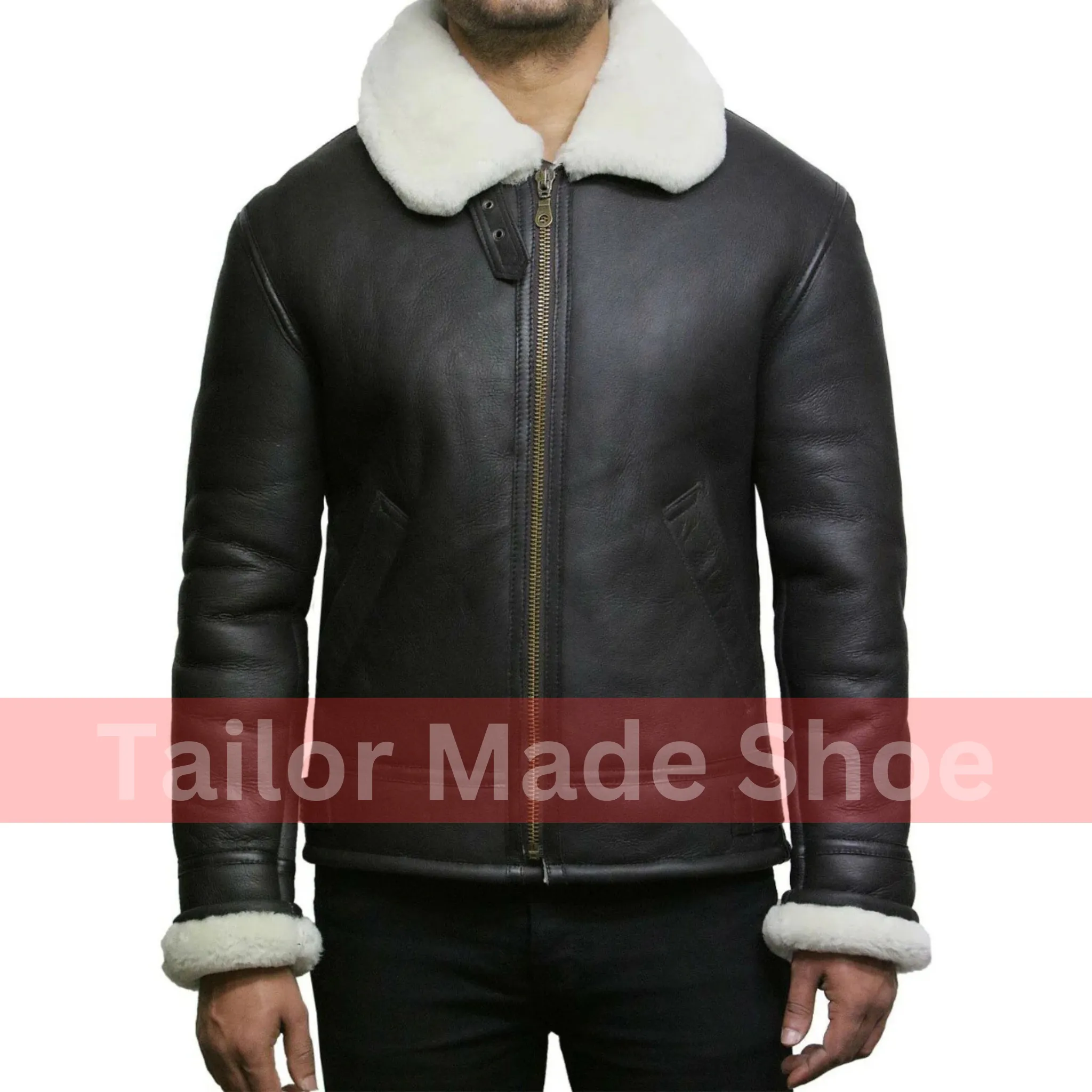 Tailor Made Men's Genuine Cream Sheepskin Leather Flying Pilot B3 Jackets