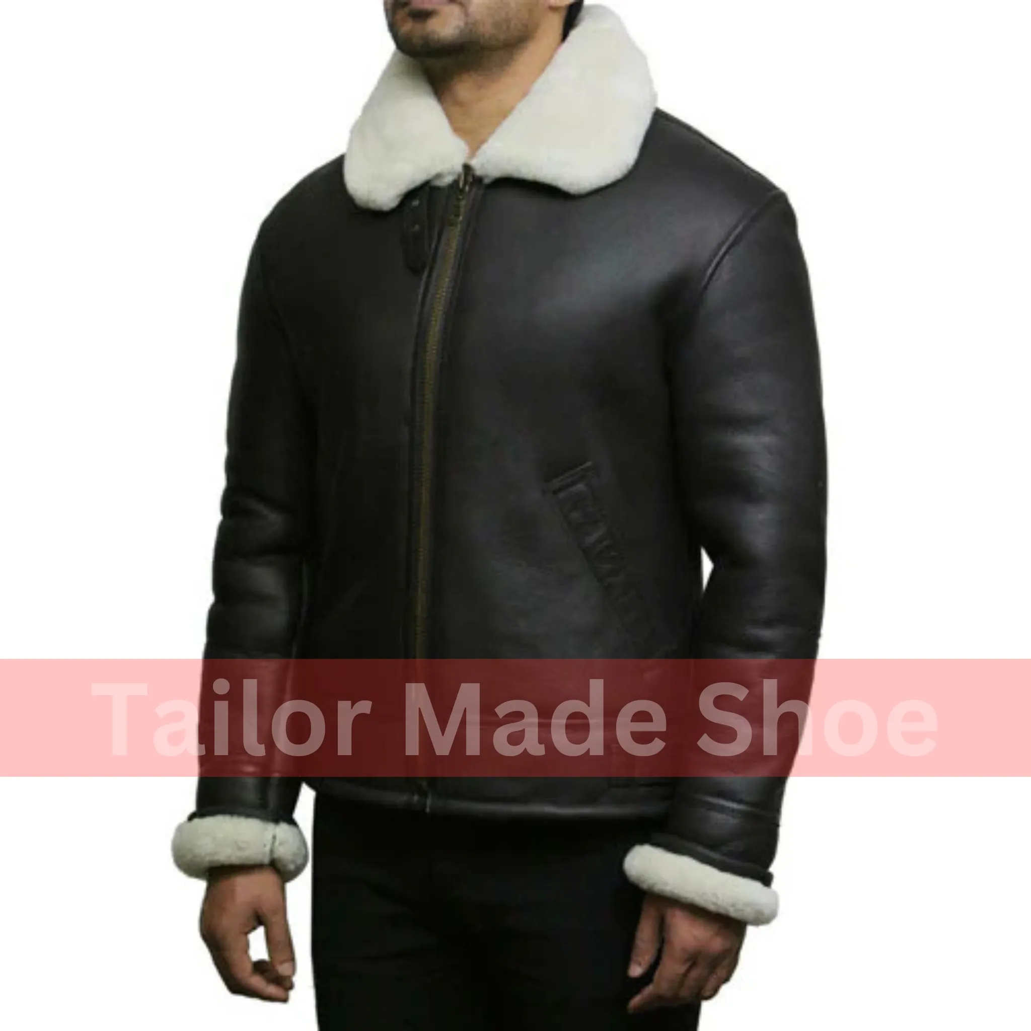 Tailor Made Men's Genuine Cream Sheepskin Leather Flying Pilot B3 Jackets
