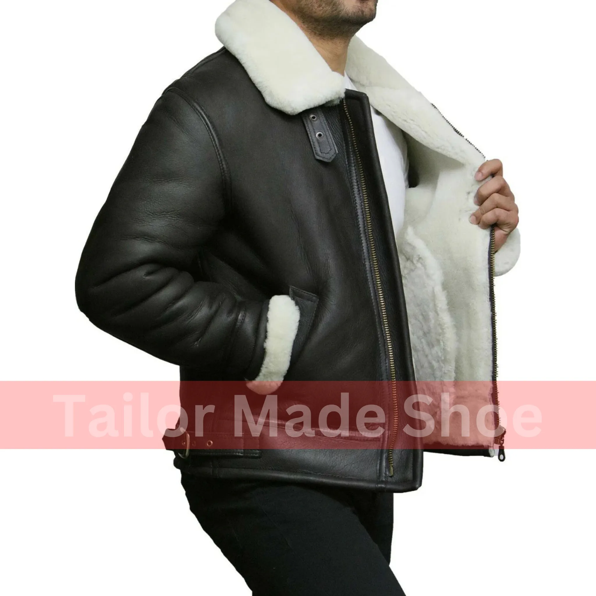 Tailor Made Men's Genuine Cream Sheepskin Leather Flying Pilot B3 Jackets