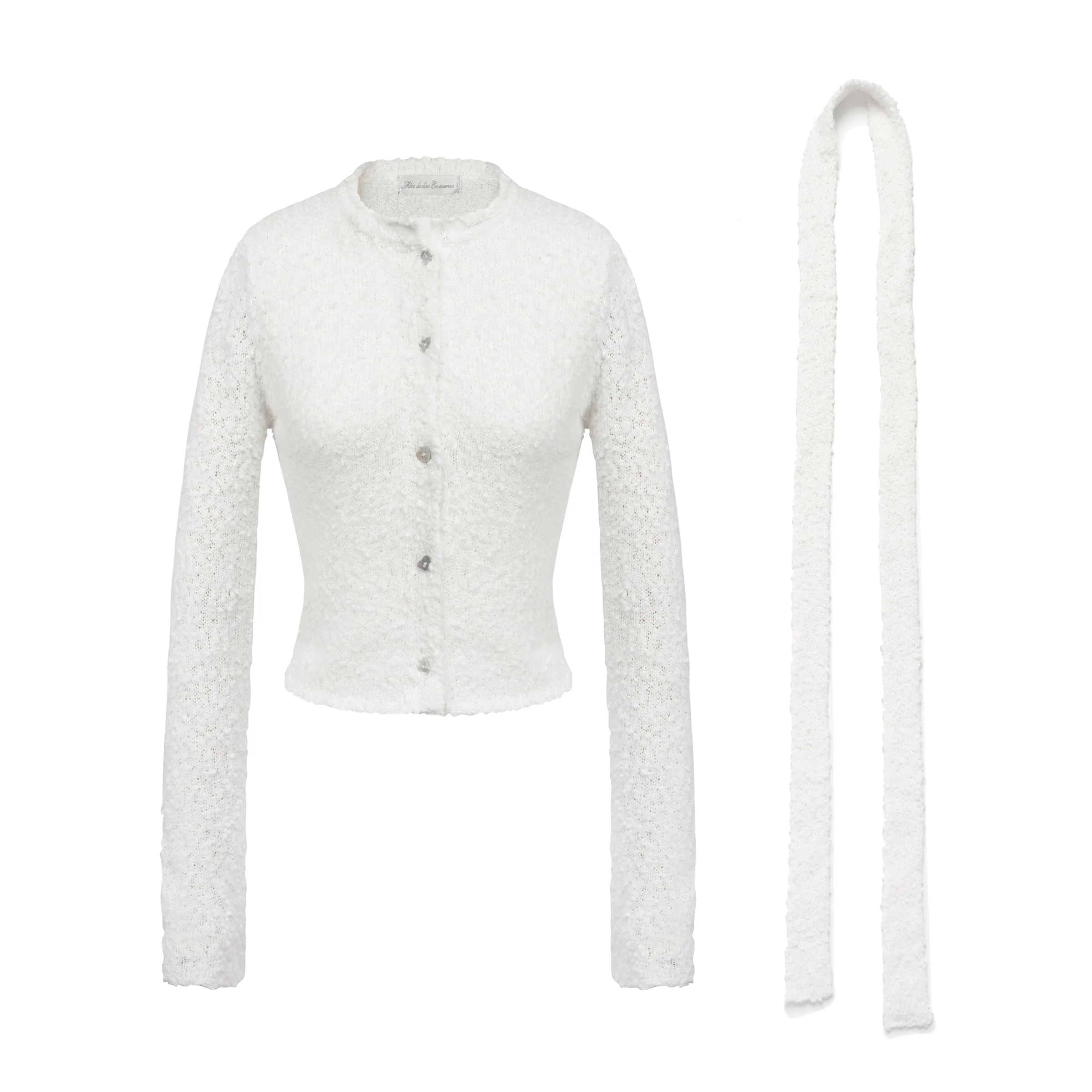 Textured Knit Cardigan with Scarf