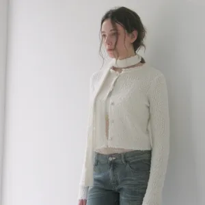 Textured Knit Cardigan with Scarf