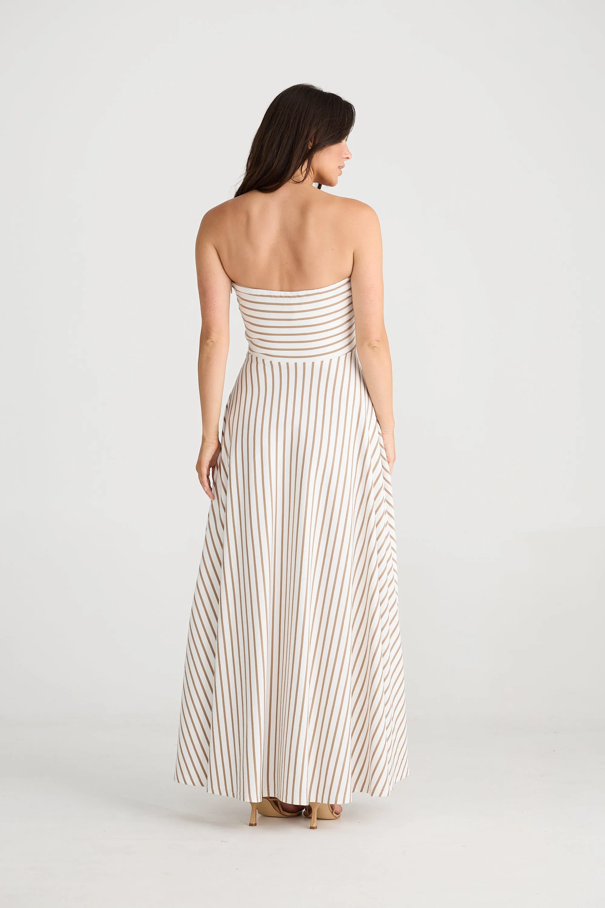 Thandie Strapless Dress in Latte Stripe