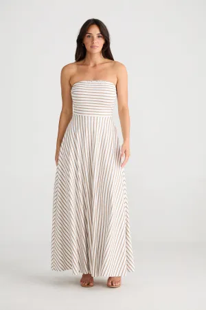 Thandie Strapless Dress in Latte Stripe