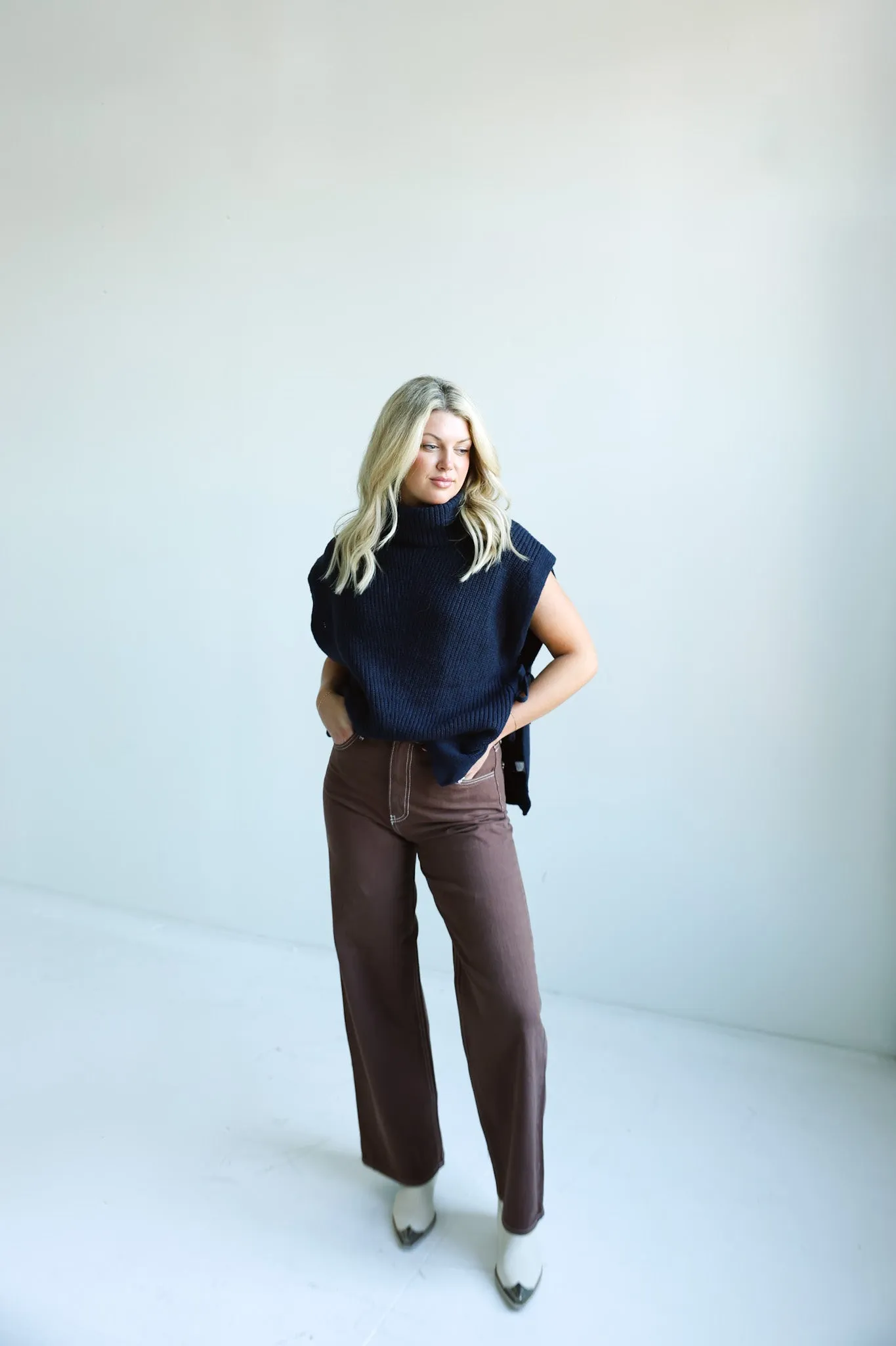 The Knit Side-Tie Sleeveless Turtleneck-Final Sale