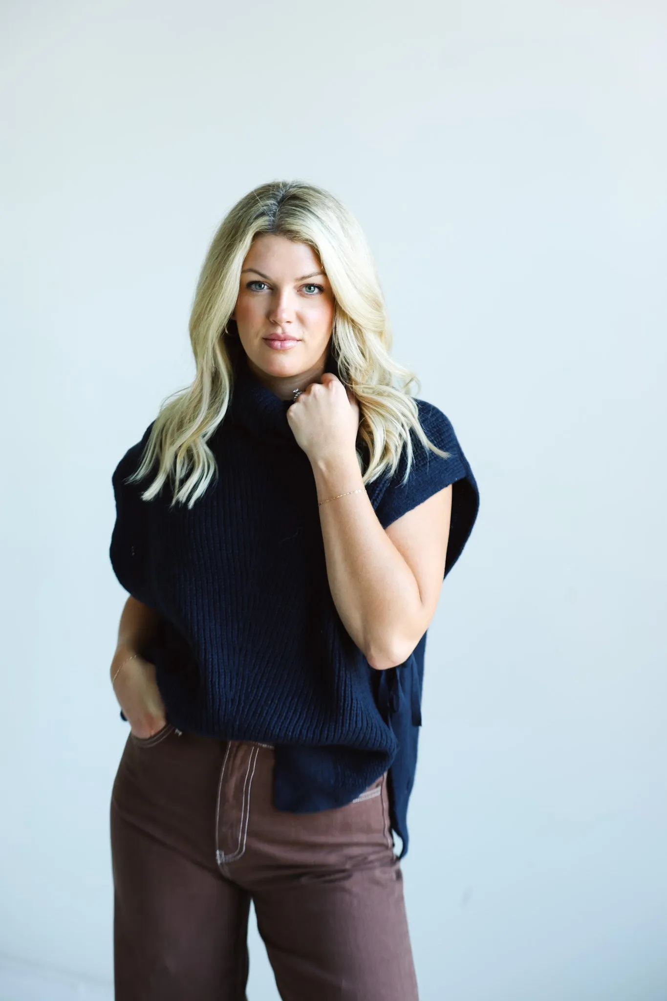 The Knit Side-Tie Sleeveless Turtleneck-Final Sale