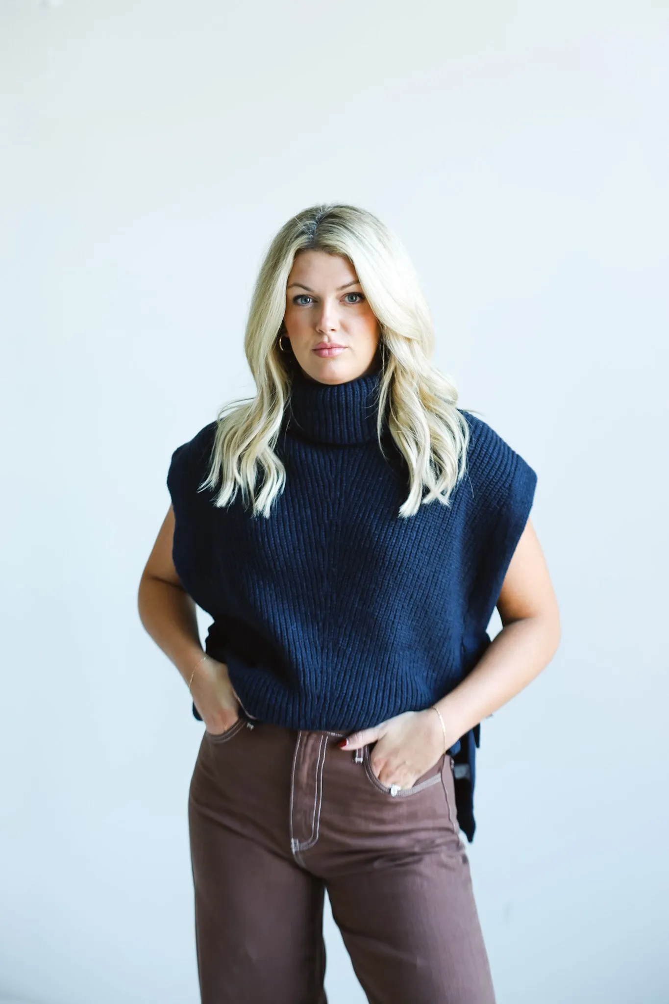 The Knit Side-Tie Sleeveless Turtleneck-Final Sale