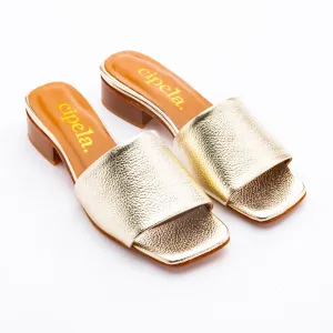 TIA Square-Toe Sandal Mules - Gold
