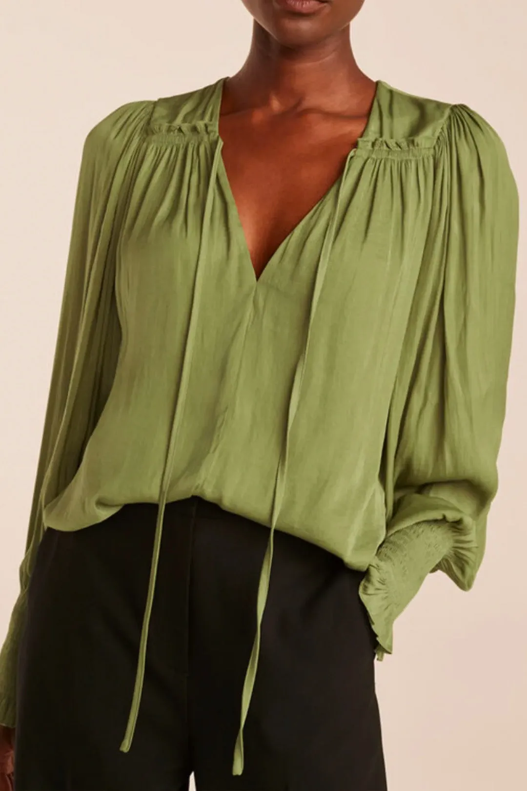 Tie Front Blouse - Avocado