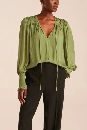 Tie Front Blouse - Avocado