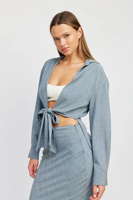 TIE FRONT CROPPED BLOUSE