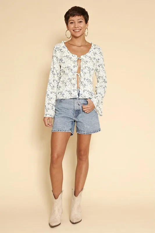 Tie front floral top