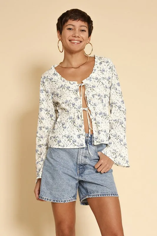 Tie front floral top