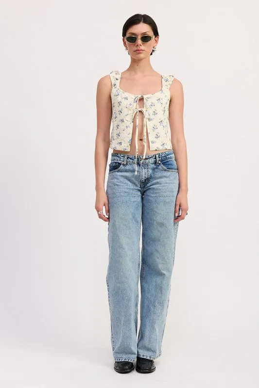 TIE FRONT PEASANT TOP
