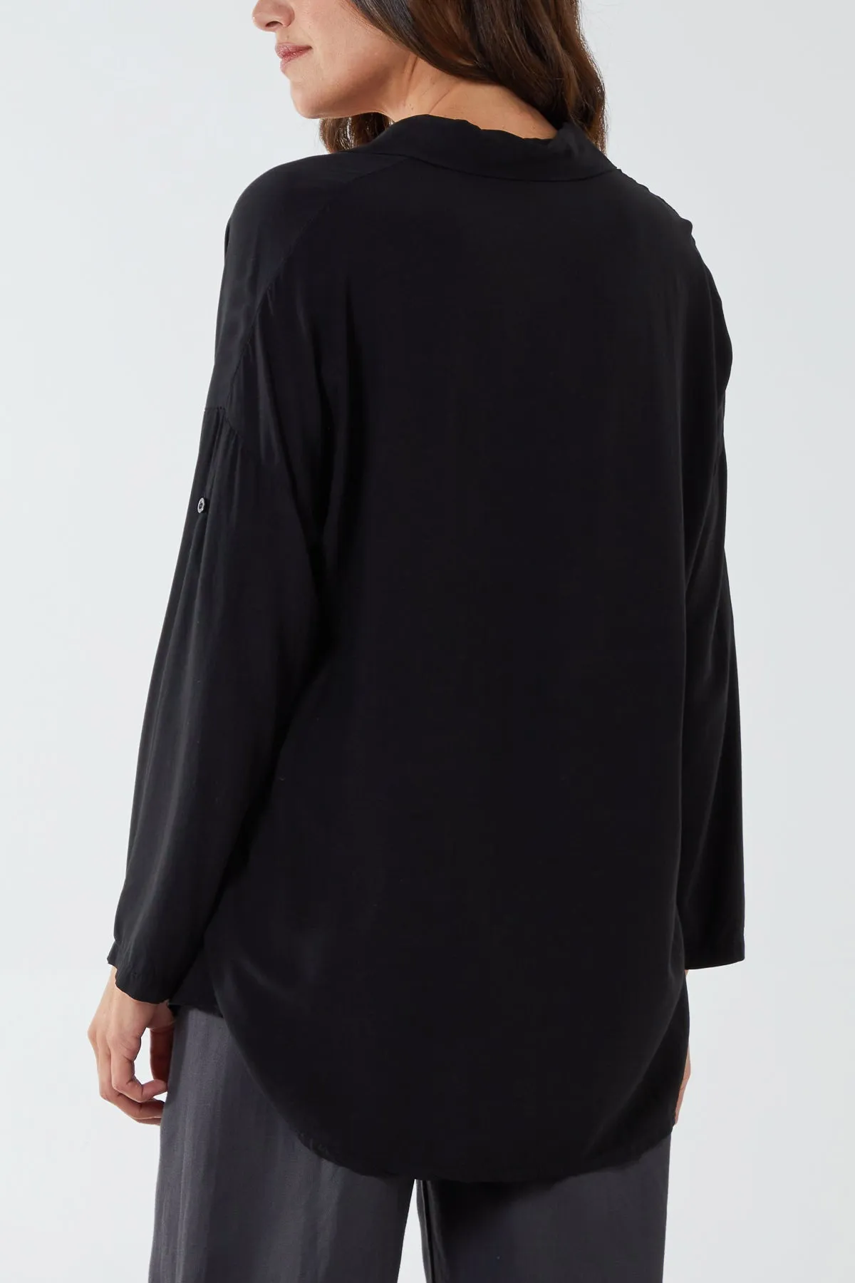 Tie Front Plain Shirt Blouse