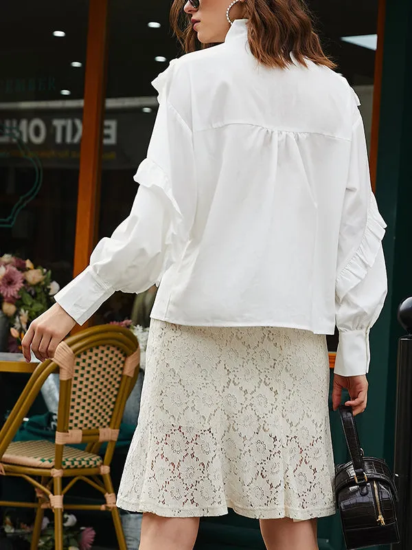 Tie Neck Flounce Trim Blouse