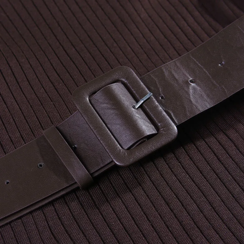 Tight-fitting Hip Dress Female Autumn High Collar Belt Cuff Bifurcation