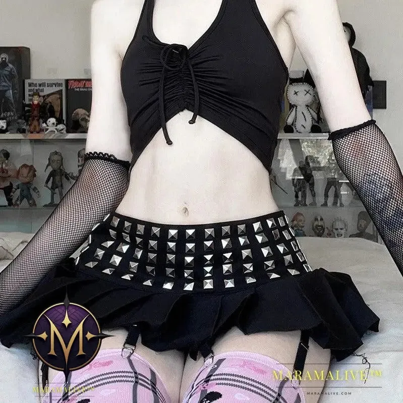 Trendy Studded High Stretch Black Pleated Skirt