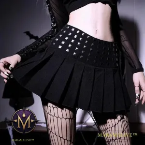 Trendy Studded High Stretch Black Pleated Skirt