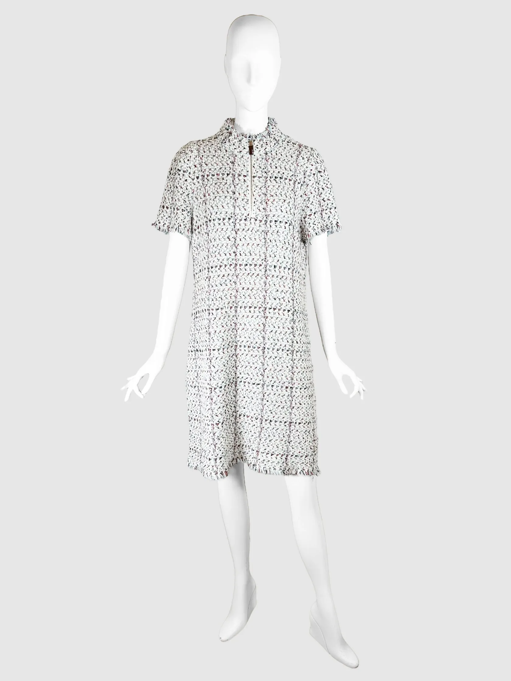 Tweed Quarter Zip Midi Dress - Size 3