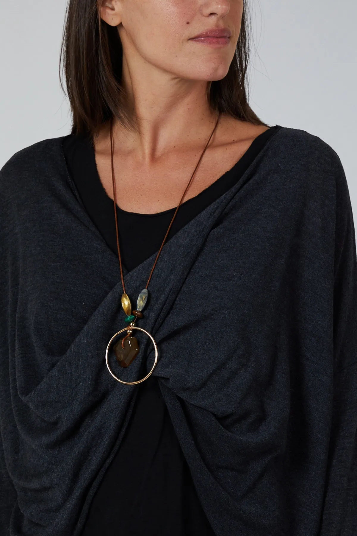 Twist Front 2 in 1 Necklace Long Sleeve Top