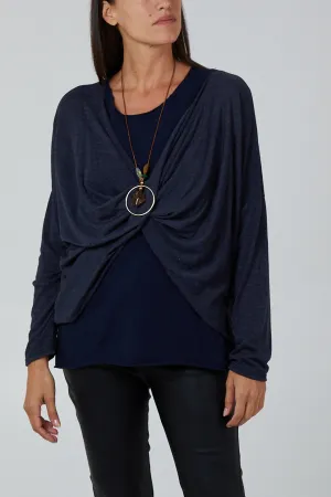 Twist Front 2 in 1 Necklace Long Sleeve Top