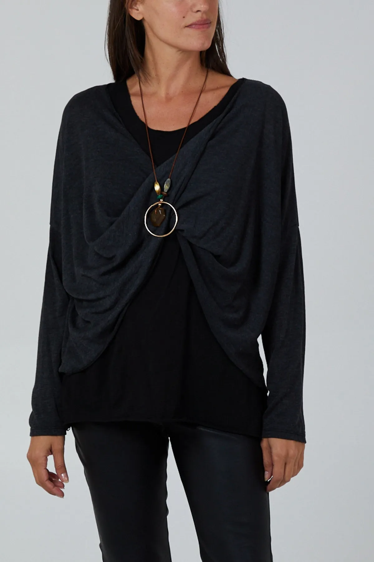 Twist Front 2 in 1 Necklace Long Sleeve Top